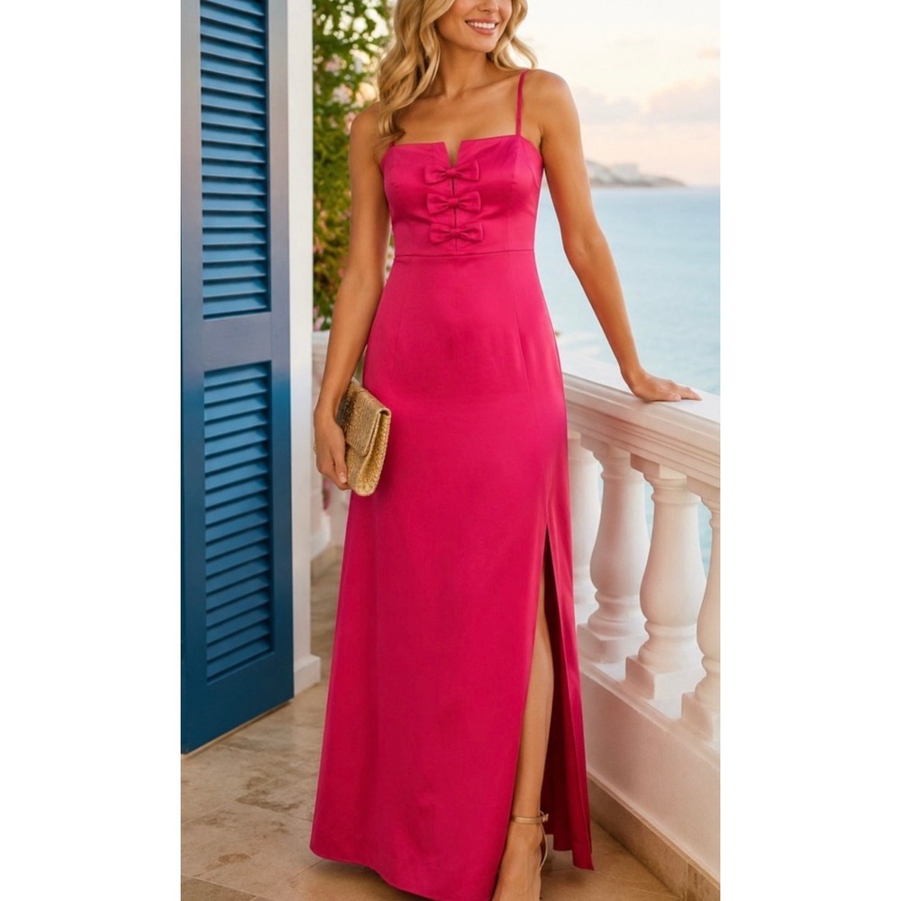 Lilly Pulitzer Jean Maxi Dress Raspberry Rouge Pink Bow 017290 Size 4 NWT